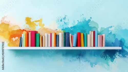 Colorful Books on a Shelf with Artistic Background