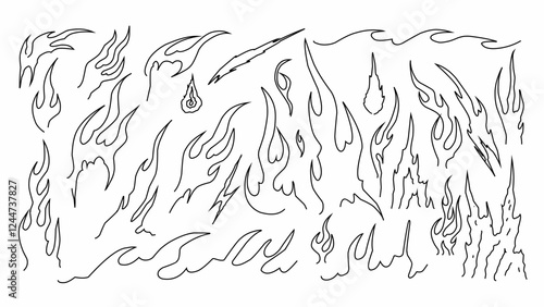 Fire flame outline sketch shapes vector set isolation