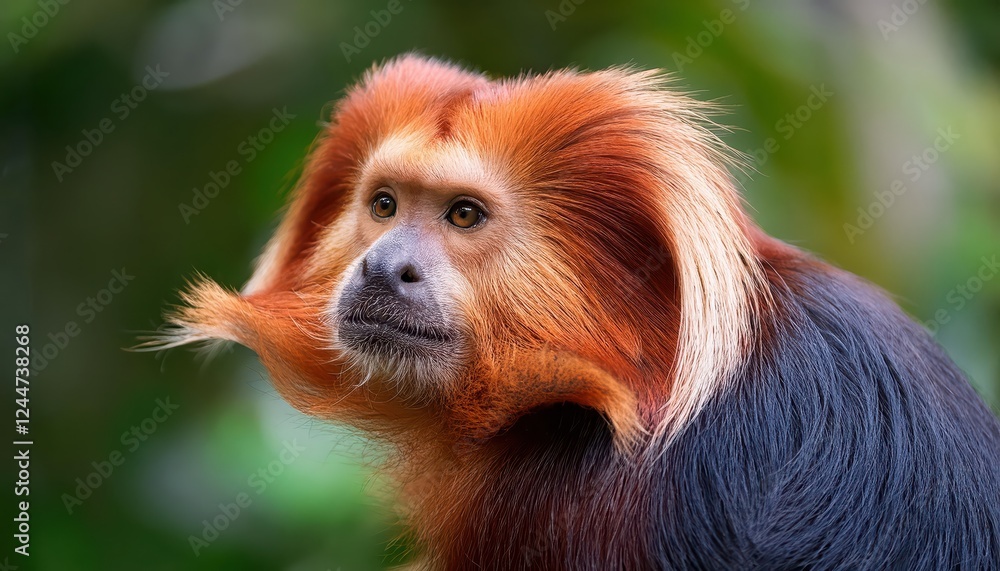 Vibrant Red Uakari Monkey Amidst Amazonian Greenery at Dusk, Striking Portrait of Cacajao calvus rubicundus in the Wild Vibrant Red Uakari Monkey Amidst Amazonian Greenery at Dusk, Striking Portrait of Cacajao calvus rubicundus in the Wild