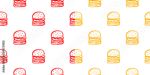 doodle burger pattern background. doodle fast food burger seamless pattern background. seamless pattern of burger in doodle style. Seamless Pattern of a Cheese Burger or Hamburger. hamburger pattern.