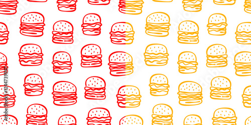 doodle burger pattern background. doodle fast food burger seamless pattern background. seamless pattern of burger in doodle style. Seamless Pattern of a Cheese Burger or Hamburger. hamburger pattern.