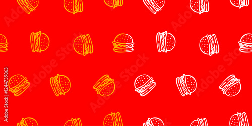 doodle burger pattern background. doodle fast food burger seamless pattern background. seamless pattern of burger in doodle style. Seamless Pattern of a Cheese Burger or Hamburger. hamburger pattern.