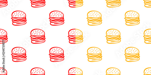 doodle burger pattern background. doodle fast food burger seamless pattern background. seamless pattern of burger in doodle style. Seamless Pattern of a Cheese Burger or Hamburger. hamburger pattern.