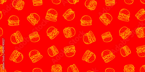 doodle burger pattern background. doodle fast food burger seamless pattern background. seamless pattern of burger in doodle style. Seamless Pattern of a Cheese Burger or Hamburger. hamburger pattern.