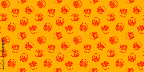 doodle burger pattern background. doodle fast food burger seamless pattern background. seamless pattern of burger in doodle style. Seamless Pattern of a Cheese Burger or Hamburger. hamburger pattern.