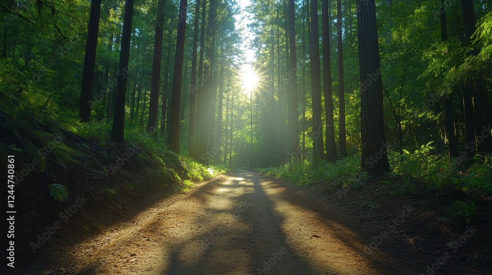 Fototapeta premium Sunlit Forest Path A Peaceful Woodland Scene