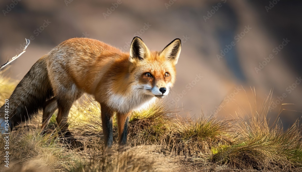Obraz premium Vivid Red Fox CloseUp in Wintery Forest Striking Portrait of Wild Felid Basking under Soft Snowglow