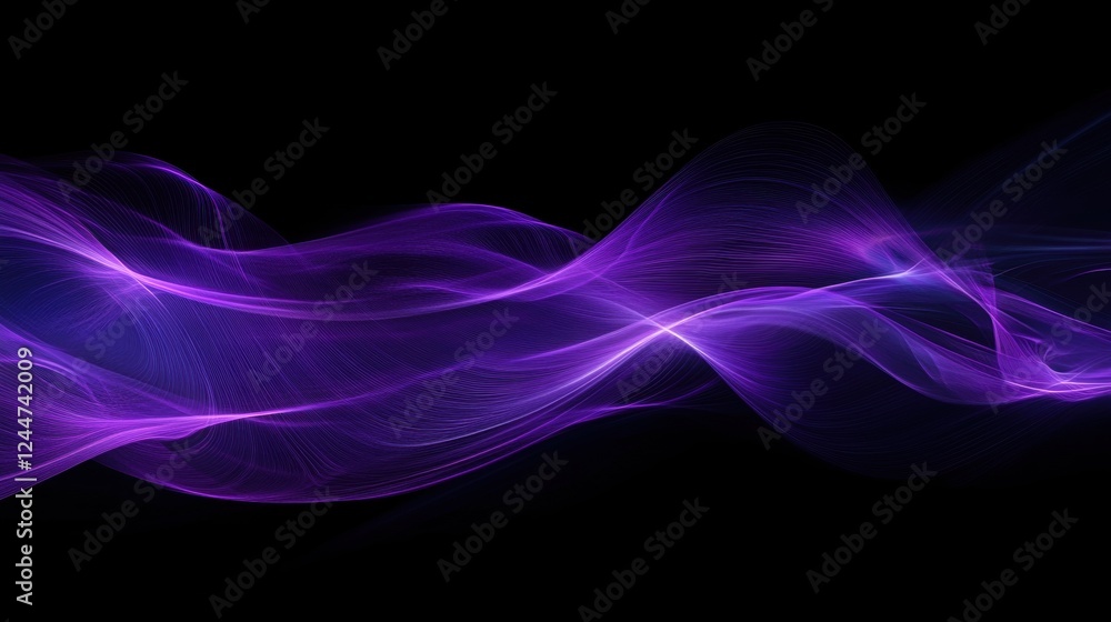 Naklejka premium Vibrant purple light beam, emanating a mystical glow, radiating outward in smooth, dynamic lines, creating an enchanting atmosphere.