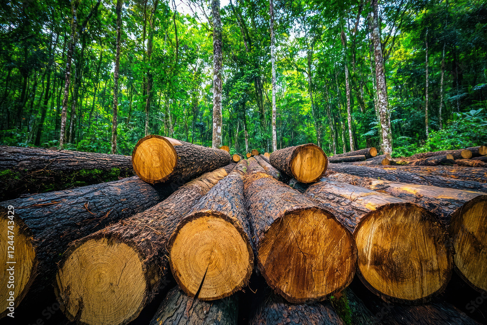 A Sustainable resource management rainforest with deforestation impact. image highlights importance of ESG commitment and A Sustainable resource management rainforest with deforestation impact. image highlights importance of ESG commitment and