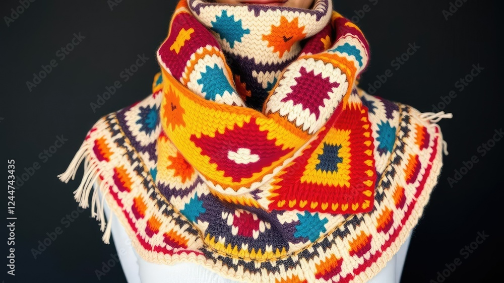 Southwest Inspired Knit Scarf with Bold Colors and Shapes, abstract pattern, bold colors Southwest Inspired Knit Scarf with Bold Colors and Shapes, abstract pattern, bold colors