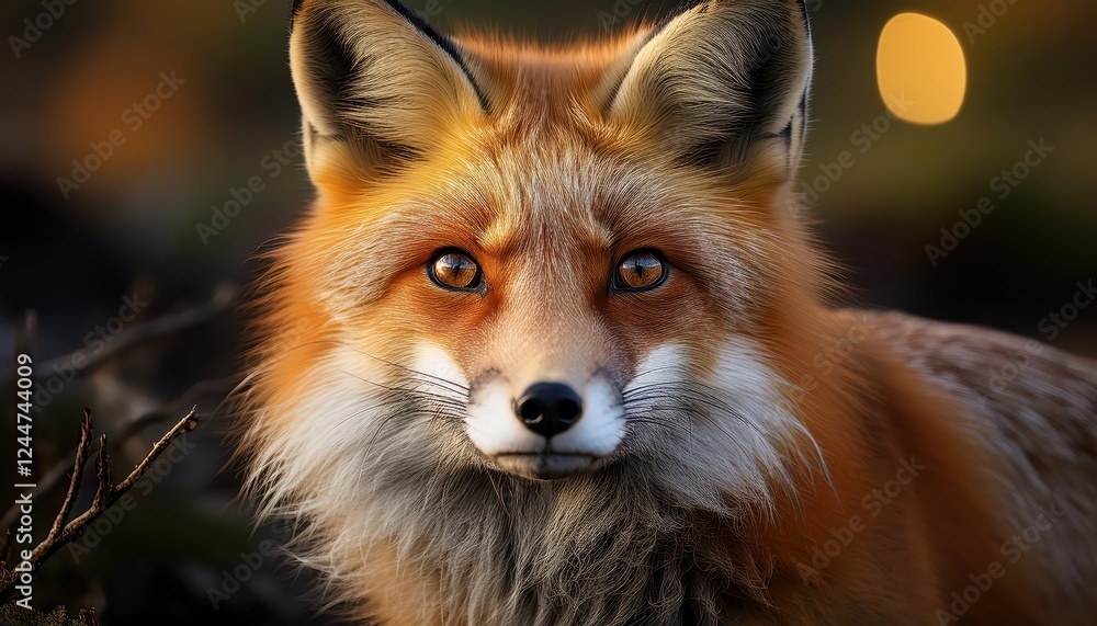 Fototapeta premium Striking Red Fox in Wintery Forest Majestic Wildlife Amidst SnowCovered Branches and Frosty Landscape
