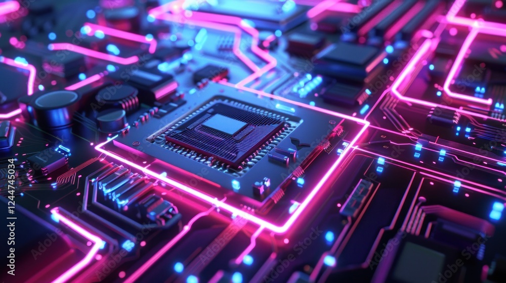 Fototapeta premium Neon Circuit Board: A Close-Up View of Advanced Technology