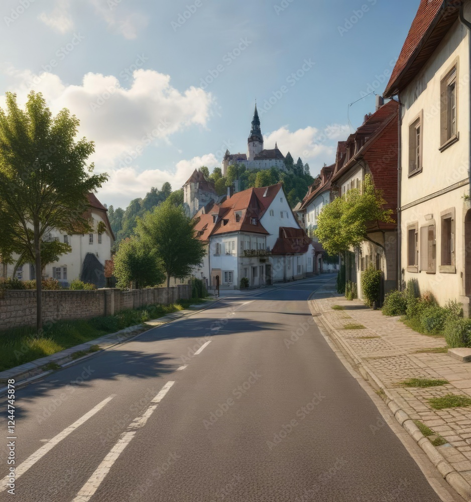 Obraz premium Panorama view of Turmberg from Durlacher Straße , durlacher strasse, germany, karlsruhe