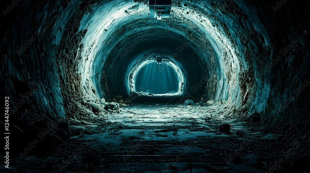 Fototapeta premium Mysterious underground tunnel revealing a captivating glimpse into a classified space program facility creating a sense of intrigue and curiosity about the hidden world below