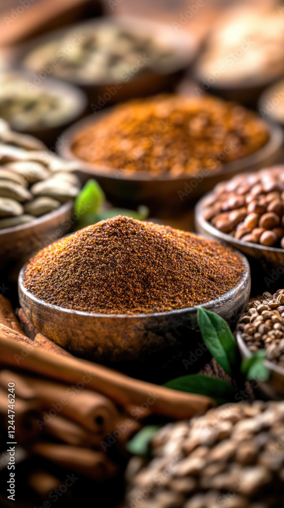 Vibrant close-up of spices highlighting their rich textures and colors Vibrant close-up of spices highlighting their rich textures and colors