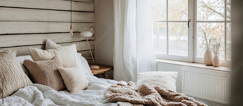 Serene Scandinavian Bedroom Interior with Cozy Décor Serene Scandinavian Bedroom Interior with Cozy Décor