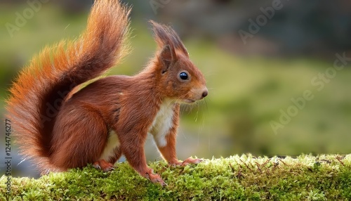 Vibrant Red Squirrel Amidst the Wilderness The BushyTailed Sciurus Vulgaris Frolicking in the Yorkshire Dales, England at Sunset photo