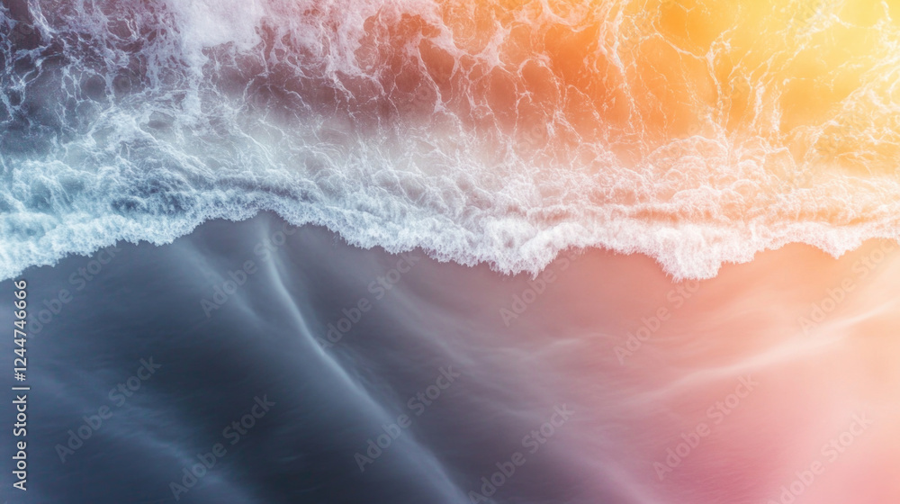 Fototapeta premium Colliding ocean waves create stunning patterns at sunset along the coastline