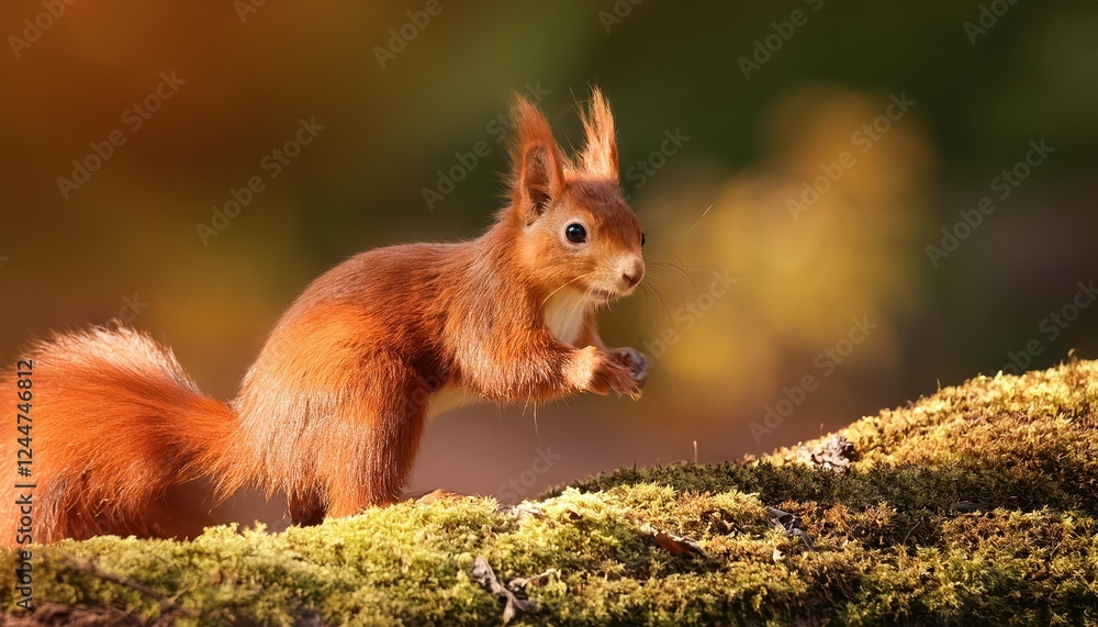 Vibrant Red Squirrel Basking in the Sunlit Forest on a Cheerful Summer Afternoon Vibrant Red Squirrel Basking in the Sunlit Forest on a Cheerful Summer Afternoon