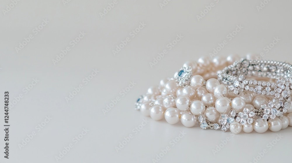 Elegant pearl jewelry on white background Elegant pearl jewelry on white background
