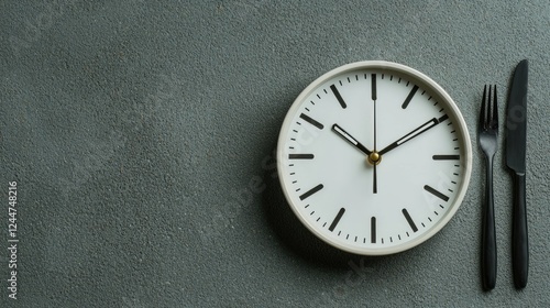 Wallpaper Mural Clock, cutlery, gray surface, intermittent fasting concept Torontodigital.ca