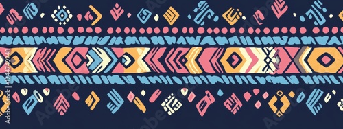 Vibrant Ethnic Tribal Pattern Seamless Design Colorful Geometric Textile Texture Background