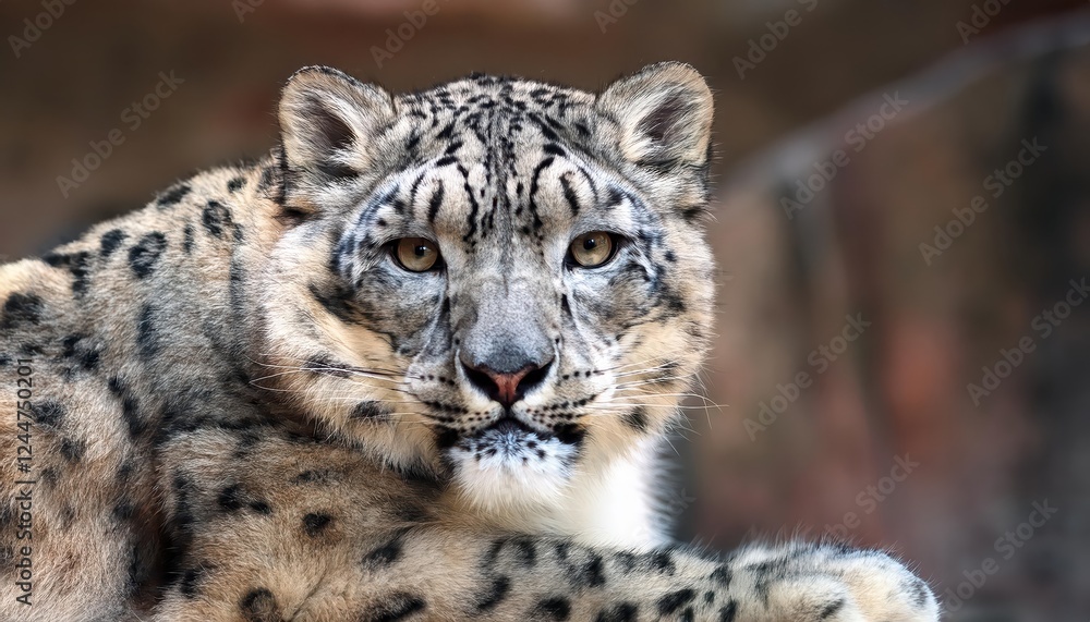 Majestic Portrait of a Snow Leopard, Bathed in the Soft Light of Twilight, Set Against a Backdrop of a Frosty Winter Landscape Majestic Portrait of a Snow Leopard, Bathed in the Soft Light of Twilight, Set Against a Backdrop of a Frosty Winter Landscape