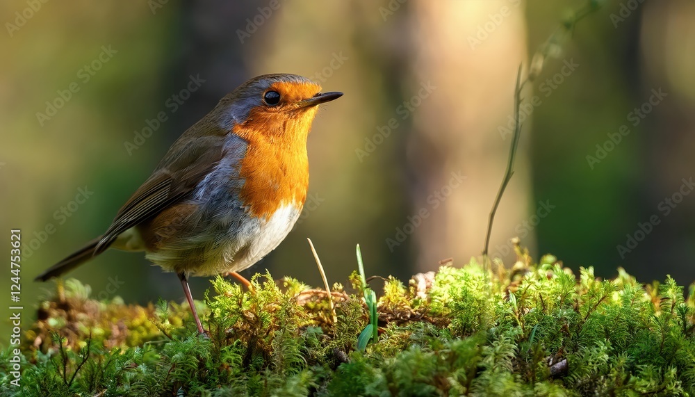 Striking Robin Amidst a Pine Forest in the Scottish Highlands at Dawn Vibrant Feathers against the Backdrop of a Mossy Landscape and Rustic Woodland Striking Robin Amidst a Pine Forest in the Scottish Highlands at Dawn Vibrant Feathers against the Backdrop of a Mossy Landscape and Rustic Woodland