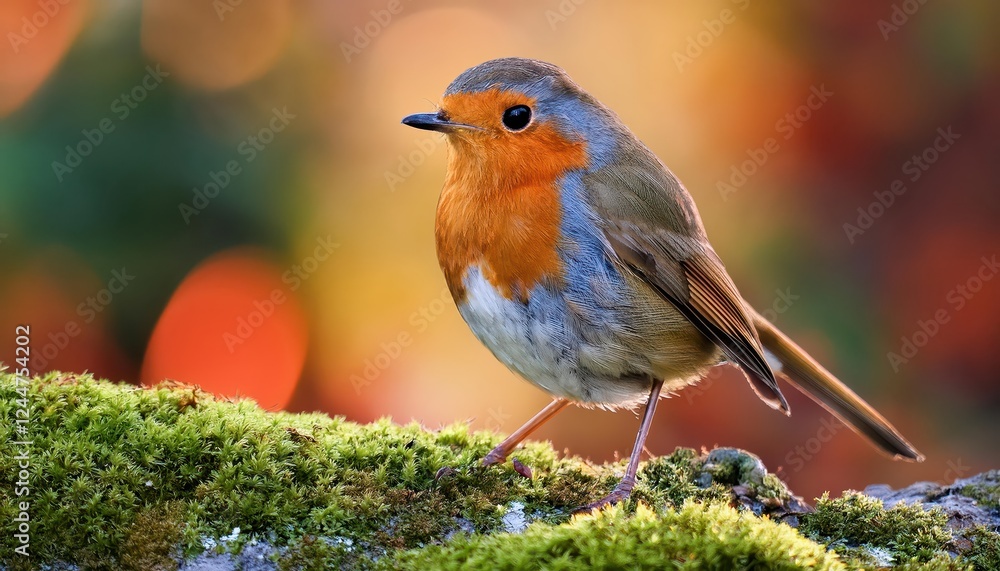 Striking Robin, Erithacus rubecula Perched on a Snowy Branch at Dusk, Against the Backdrop of a Winter Forest Striking Robin, Erithacus rubecula Perched on a Snowy Branch at Dusk, Against the Backdrop of a Winter Forest