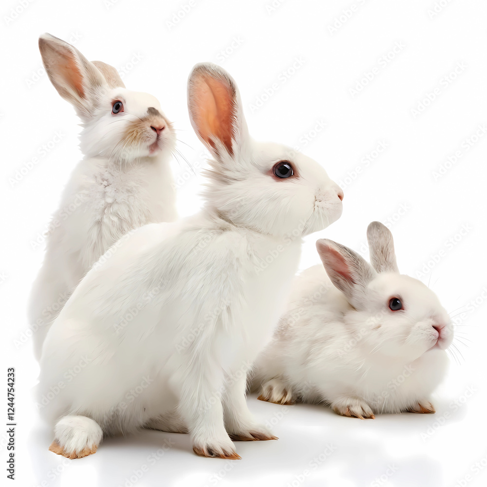 Fototapeta premium Three rabbits on white background