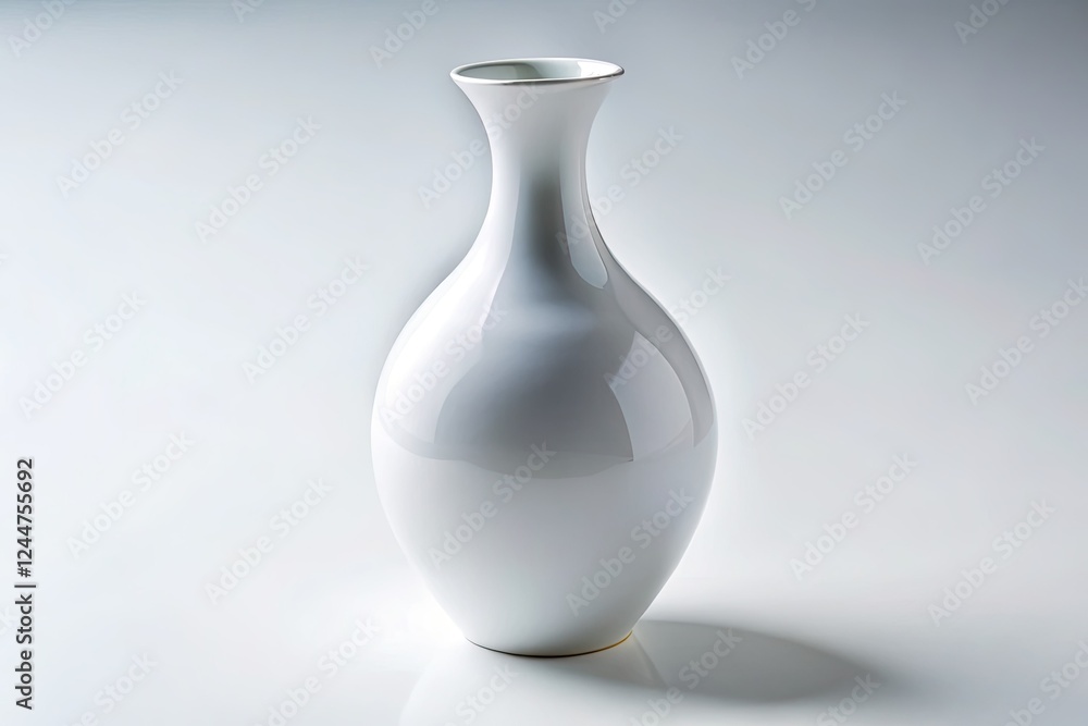 Aerial view: a minimalist, glossy white ceramic vase. Elegant curves, smooth surface, pure design. Aerial view: a minimalist, glossy white ceramic vase. Elegant curves, smooth surface, pure design.