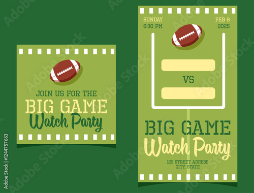 Sport game watch party invitation. Football poster, social media templates. Vector illustration.