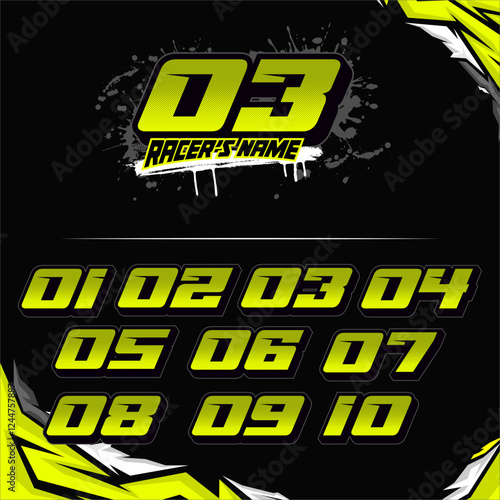 vector racing numbers for drag motorbikes and cars