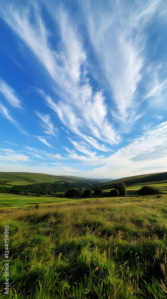 Picturesque Rolling Green Meadow Under A Bright Blue Sky Picturesque Rolling Green Meadow Under A Bright Blue Sky