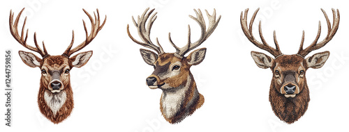 Realistic Illustrations of Deer Heads Isolated on Transparent Background photo