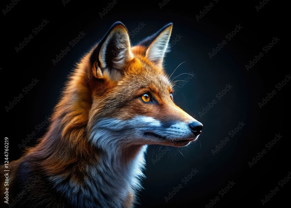 Fototapeta premium A majestic fox silhouette, head and shoulders, against a dark background, perfect for wildlife-themed designs.