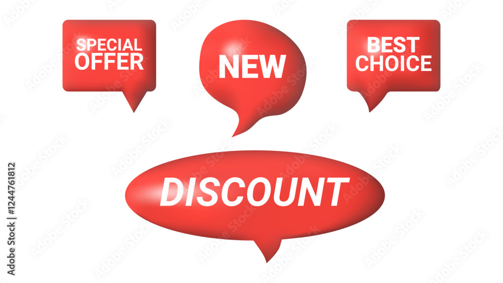 3D speech bubbles different shapes message icon. Text new sale discount special offer best choice.. For social media advertising posters. Vector isolated set. 3D speech bubbles different shapes message icon. Text new sale discount special offer best choice.. For social media advertising posters. Vector isolated set.
