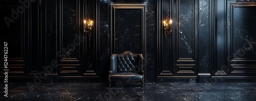 Dark elegant room at night with space for text or display, creating a sophisticated and mysterious setting.