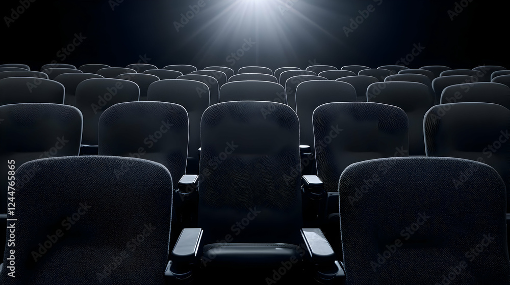 Obraz premium Empty cinema seats, spotlight, dark theater, movie screening
