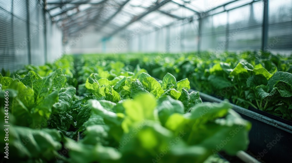 A greenhouse with many plants, including lettuce A greenhouse with many plants, including lettuce