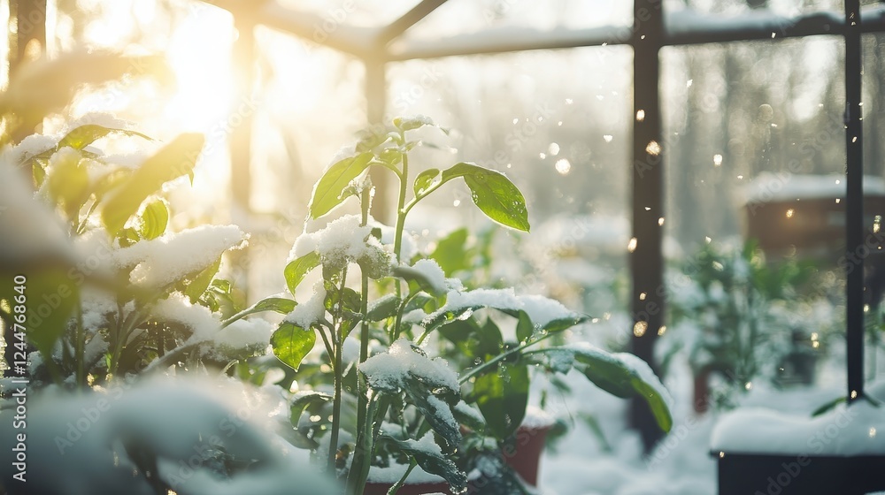 A plant with snow on it A plant with snow on it