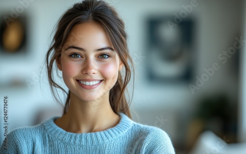 A woman is wearing a blue sweater and smiling Free Download A woman is wearing a blue sweater and smiling - GFXLoad