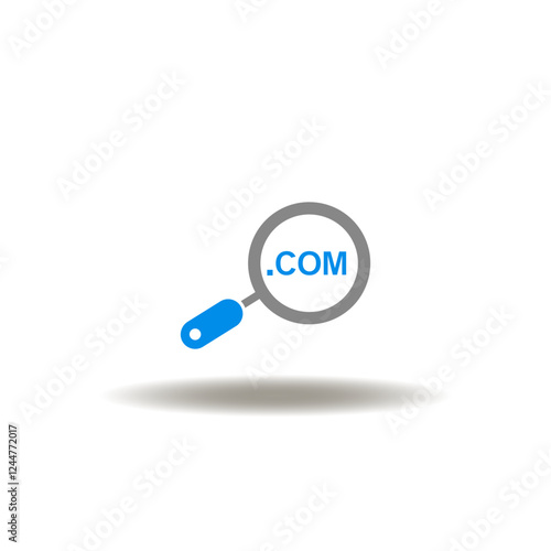 Vector illustration of magnifying glass with dot com. Symbol of dot com domain name registration.