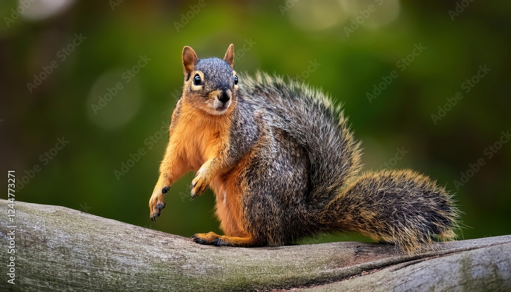 Vivid Closeup of a Southern Fox Squirrel, Showcasing Its Bushy Tail and Inquisitive Expression Amidst the lush Green Forest Folklore, Capturing the Agile Grace and Intelligent Nature of this Vivid Closeup of a Southern Fox Squirrel, Showcasing Its Bushy Tail and Inquisitive Expression Amidst the lush Green Forest Folklore, Capturing the Agile Grace and Intelligent Nature of this