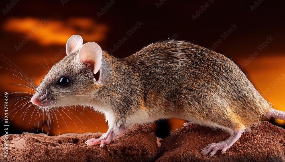 Agile Spiny Mouse Acomys dimidiatus Roaming a Barren yet Beautiful Desert Landscape Under the Bright, SandKissed Sky Agile Spiny Mouse Acomys dimidiatus Roaming a Barren yet Beautiful Desert Landscape Under the Bright, SandKissed Sky