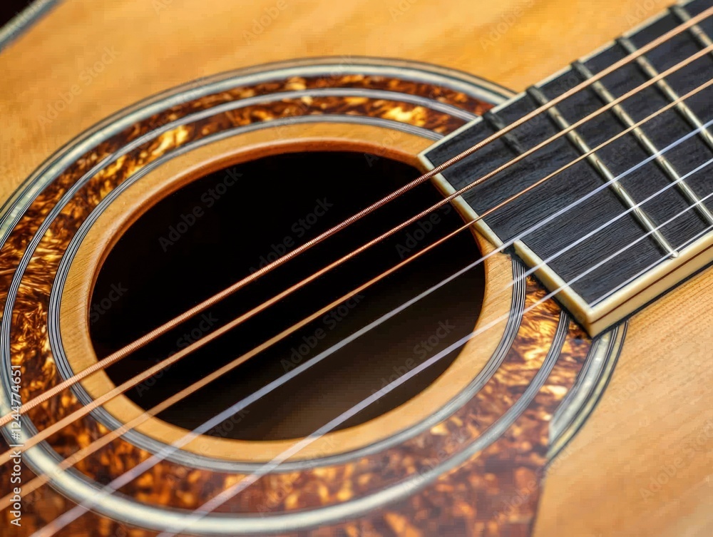 Acoustic Guitar Close-Up: Intricate Details of a Wooden Instrument. Acoustic Guitar Close-Up: Intricate Details of a Wooden Instrument.