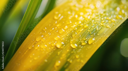 Dewdrops on a Blade: A close-up shot captures the delicate beauty of dew drops glistening on a single blade of grass, creating a stunning visual symphony of nature's artistry. photo