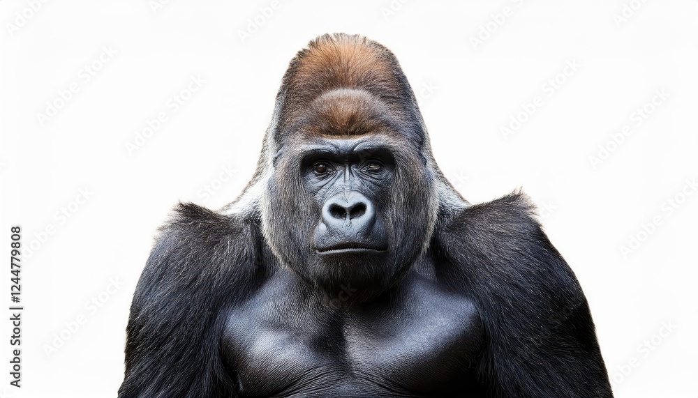 Powerful Silverback Gorilla of Western Lowland Gorillas, Strikingly Displayed in a Forest Clearing at Dusk, Showcasing Strong and Majestic Presence. Powerful Silverback Gorilla of Western Lowland Gorillas, Strikingly Displayed in a Forest Clearing at Dusk, Showcasing Strong and Majestic Presence.
