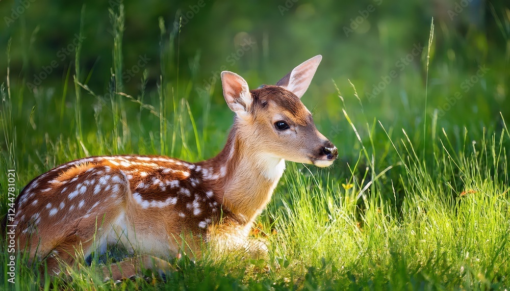 Enchanting Summer Fawn Leaping in Lush Grass Fields at Dusk, Showcasing Idyllic Meadow Scenery and Warm Sunset Glow Enchanting Summer Fawn Leaping in Lush Grass Fields at Dusk, Showcasing Idyllic Meadow Scenery and Warm Sunset Glow