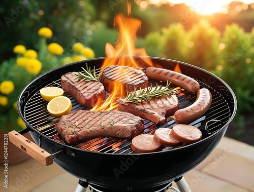 Wallpaper Mural Outdoor grilling setup with juicy meats, rosemary garnish, and fresh lemon slices sizzling over flames, capturing the essence of a summer BBQ in a beautiful garden setting

 Torontodigital.ca